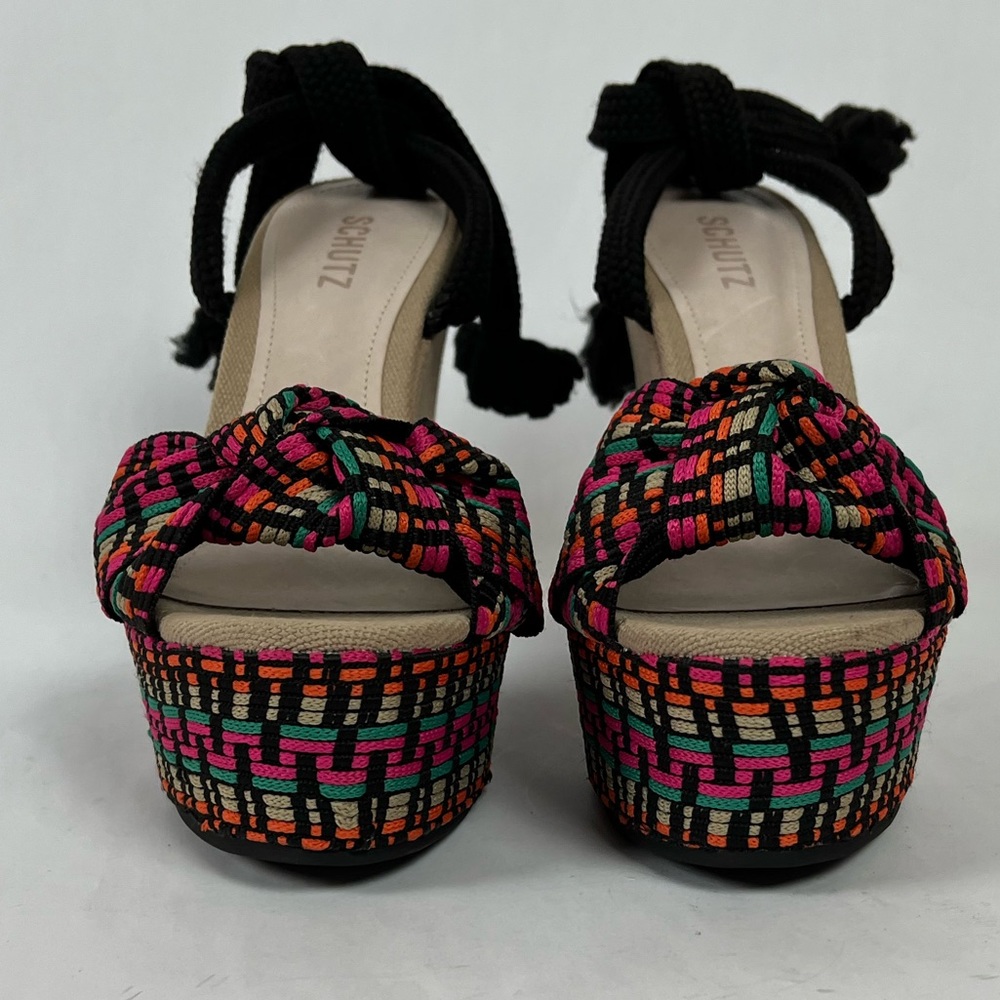 Schutz Deluna Ankle Tie Espadrille Wedge Sandals - Picture 5 of 9